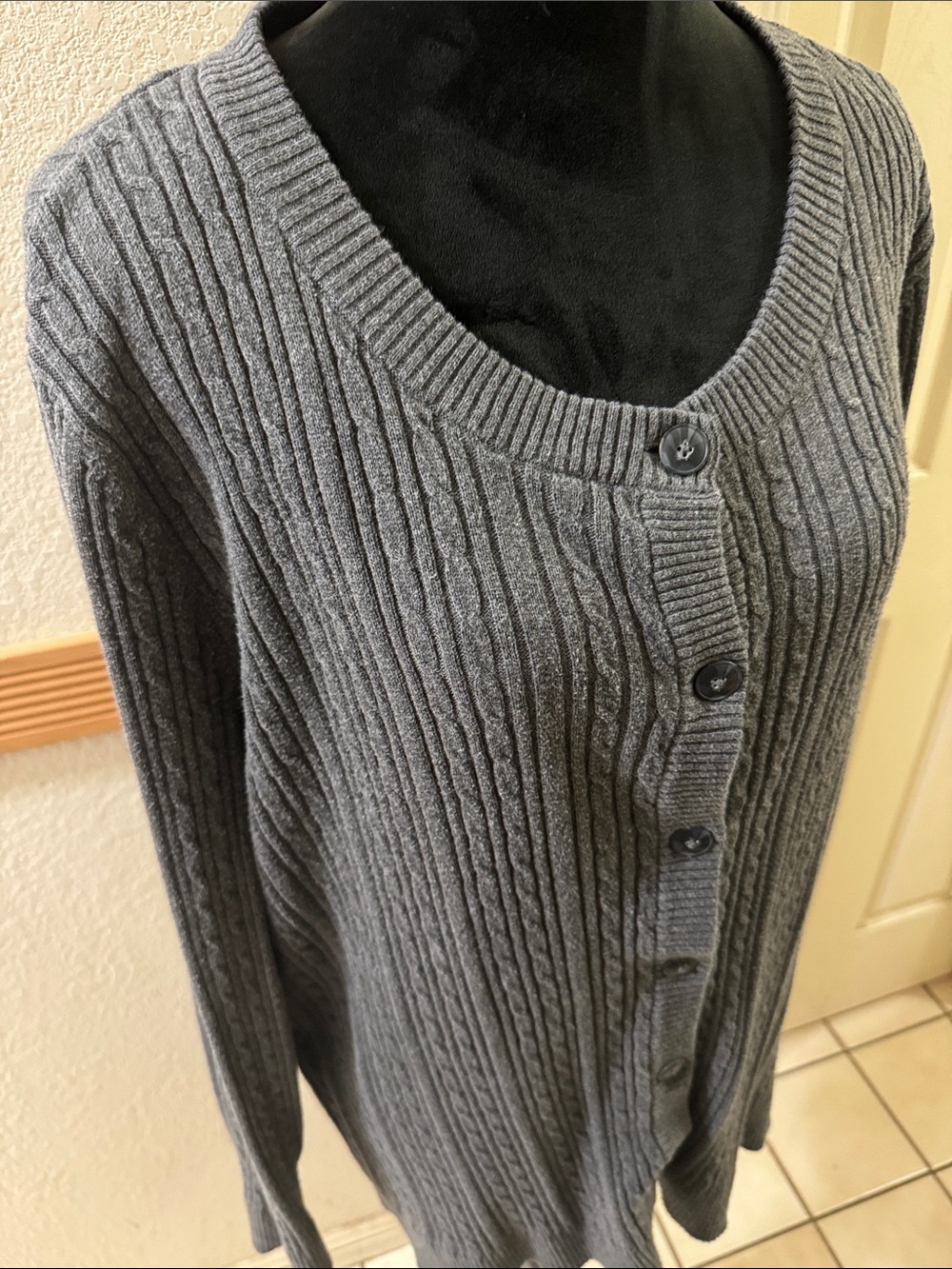 Covington Gray Ribbed Button-Front Women's Sweater Cardigan Size 20-22W - Picture 3 of 6